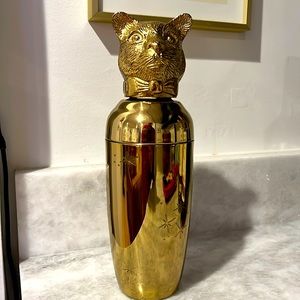 Stylish cocktail shaker - gold - cat topper - very classy